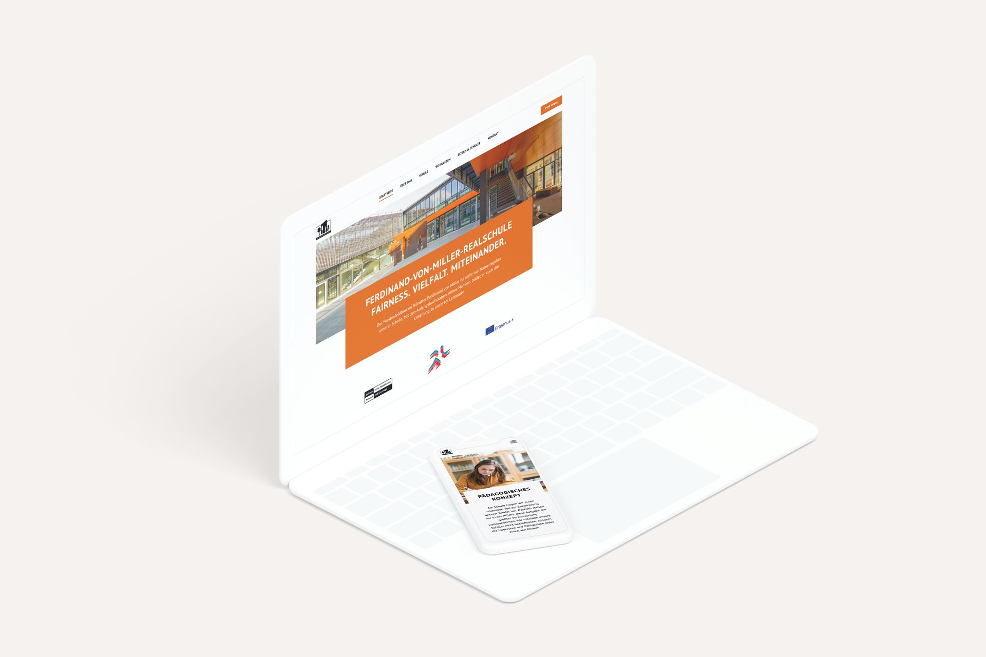 Desktop- und Smartphone-Ansicht der Website Realschule Fürstenfeldbruck Website Desktop- und Smartphone-Ansicht