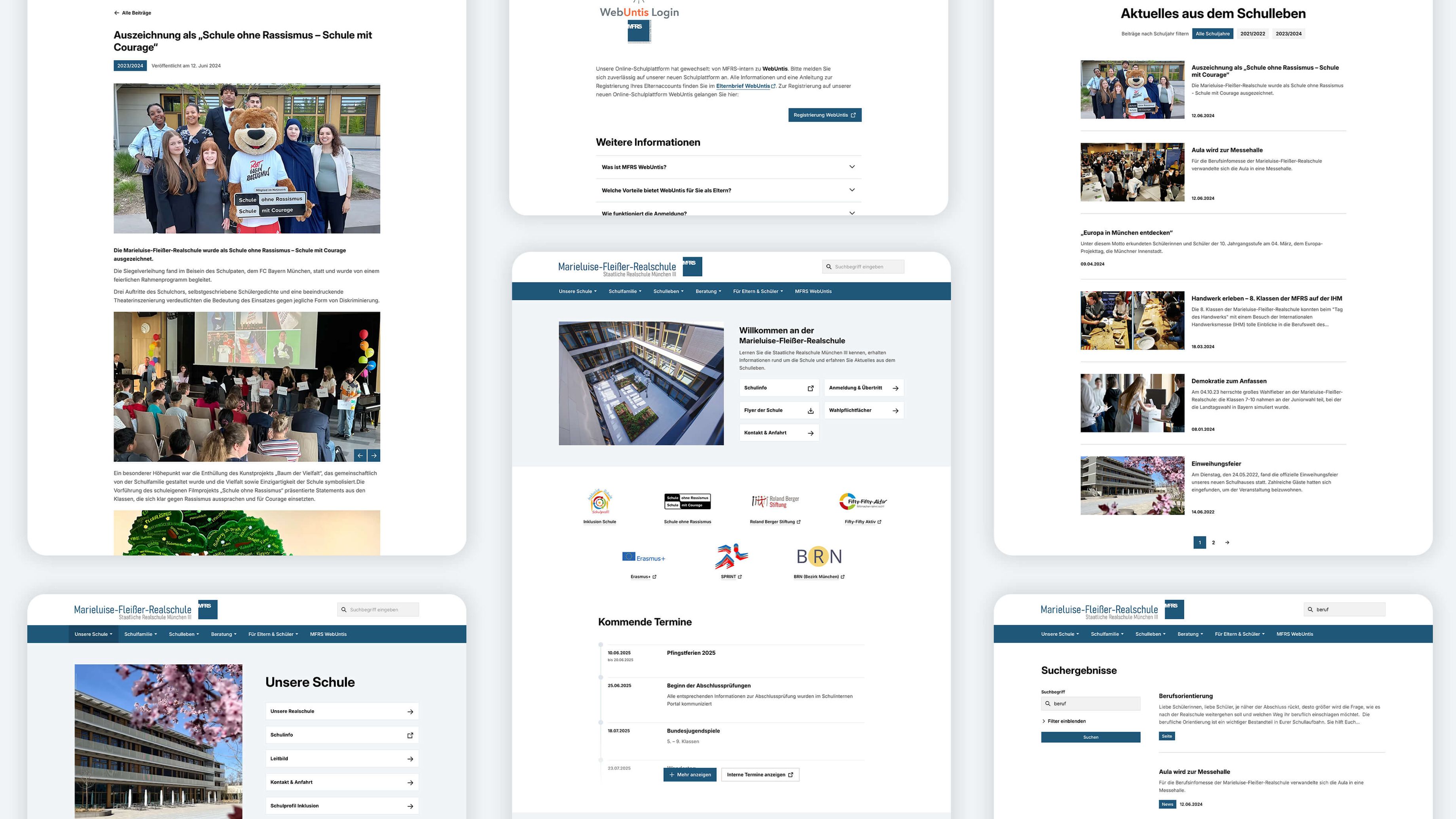 Desktop-Ansichten der Website der Marieluise-Fleißer-Realschule
