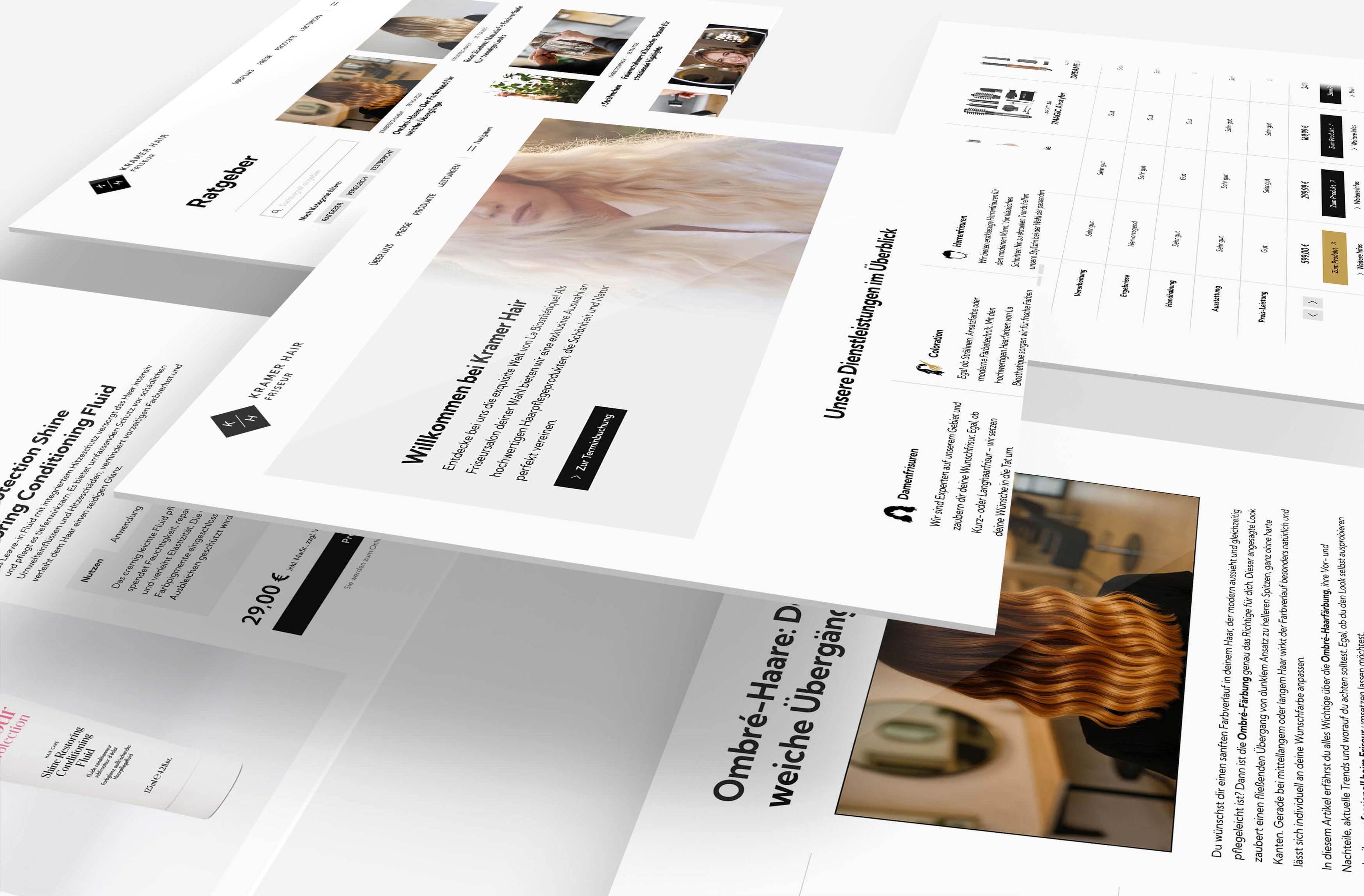 Verschiedene Desktop-Layouts auf der Kramer Hair Friseur Website