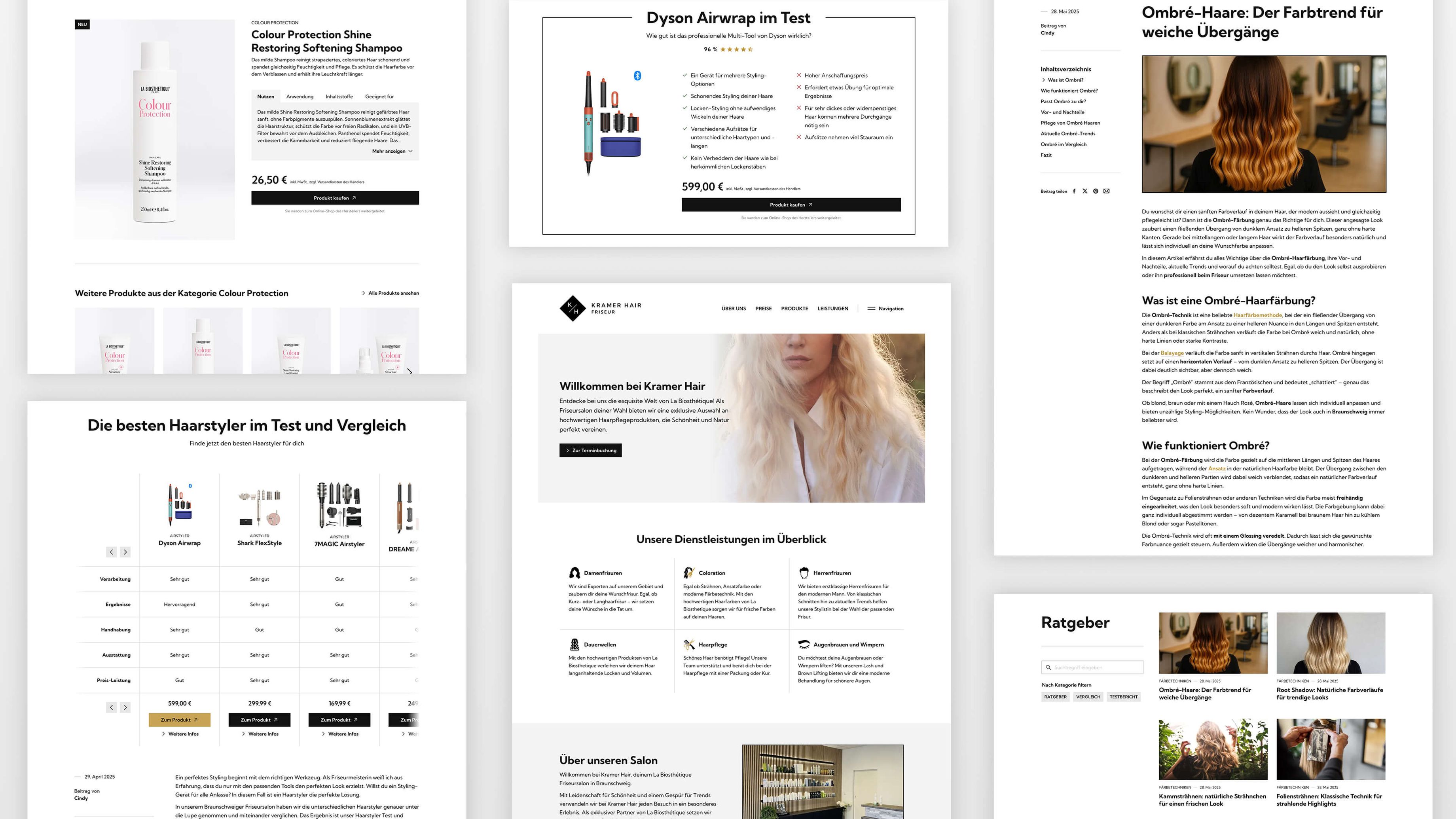 Verschiedene Desktop-Layouts auf der Kramer Hair Friseur Website