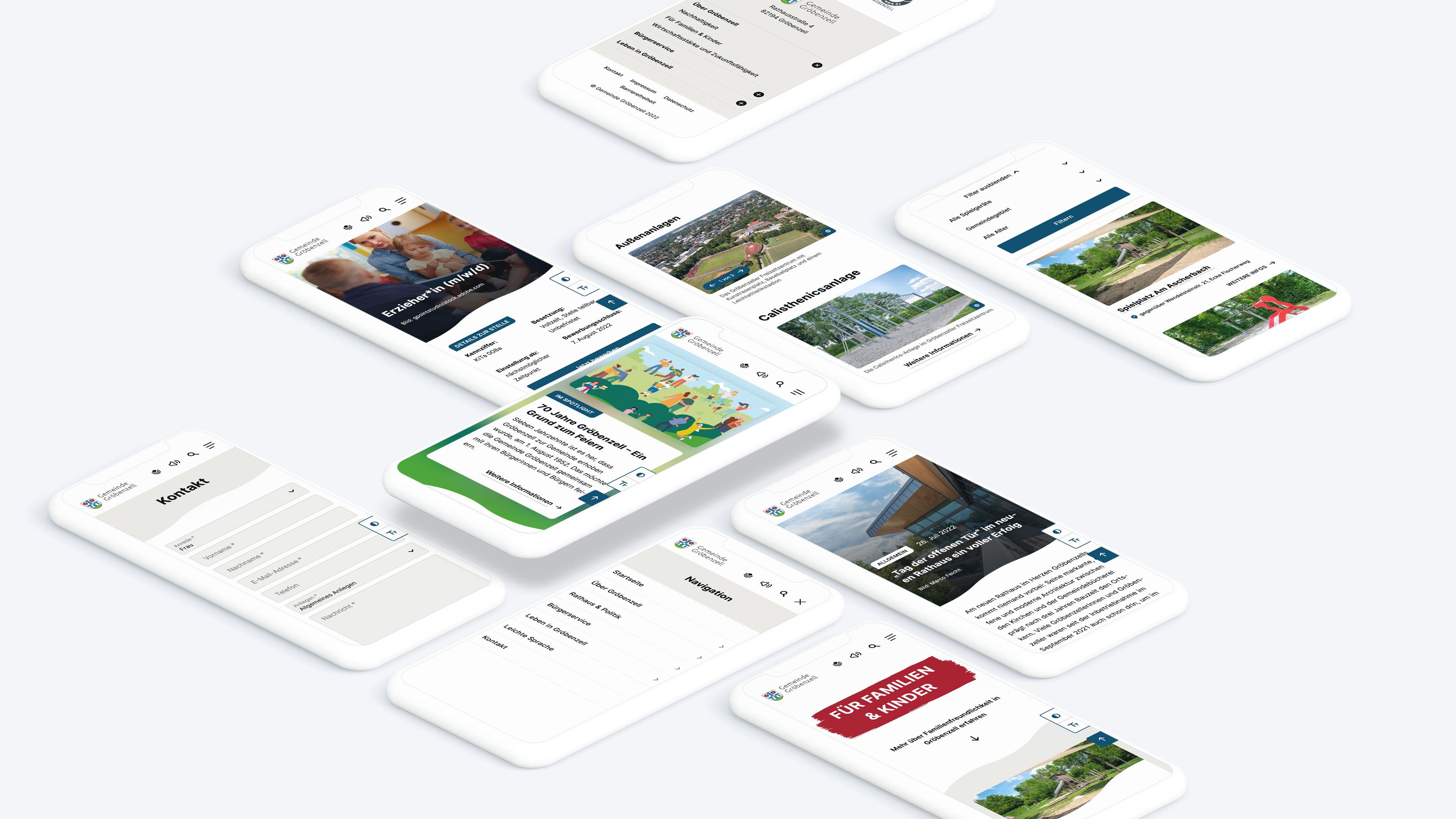 Responsive Webdesign der Gemeinde Gröbenzell Mobile Ansichten der Website der Gemeinde Gröbenzell