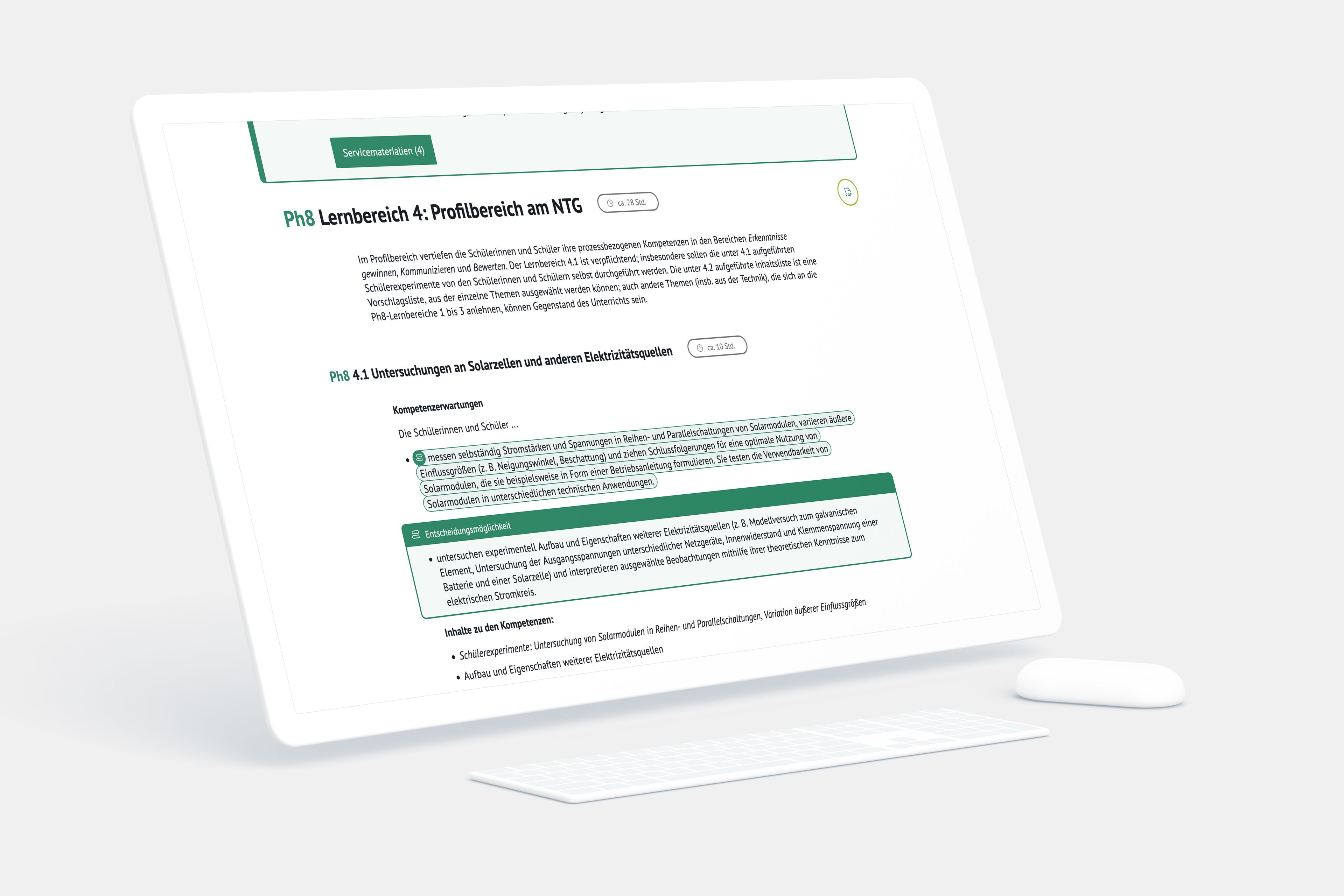 Mehrere Varianten der Kennzeichnung »Entscheidungsmöglichkeit« auf der LehrplanPLUS Website