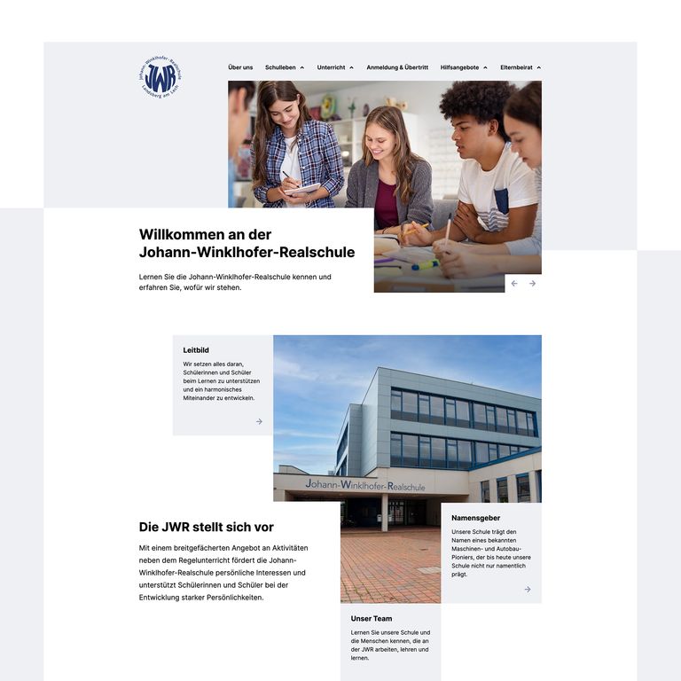 Website-Relaunch JWR Landsberg am Lech Startseite der Website der Johann-Winklhofer-Realschule Landsberg am Lech