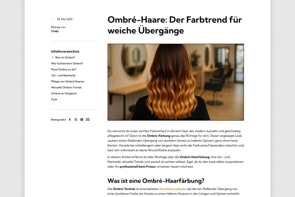 Layout für Beitrag auf der Kramer Hair Friseur Website