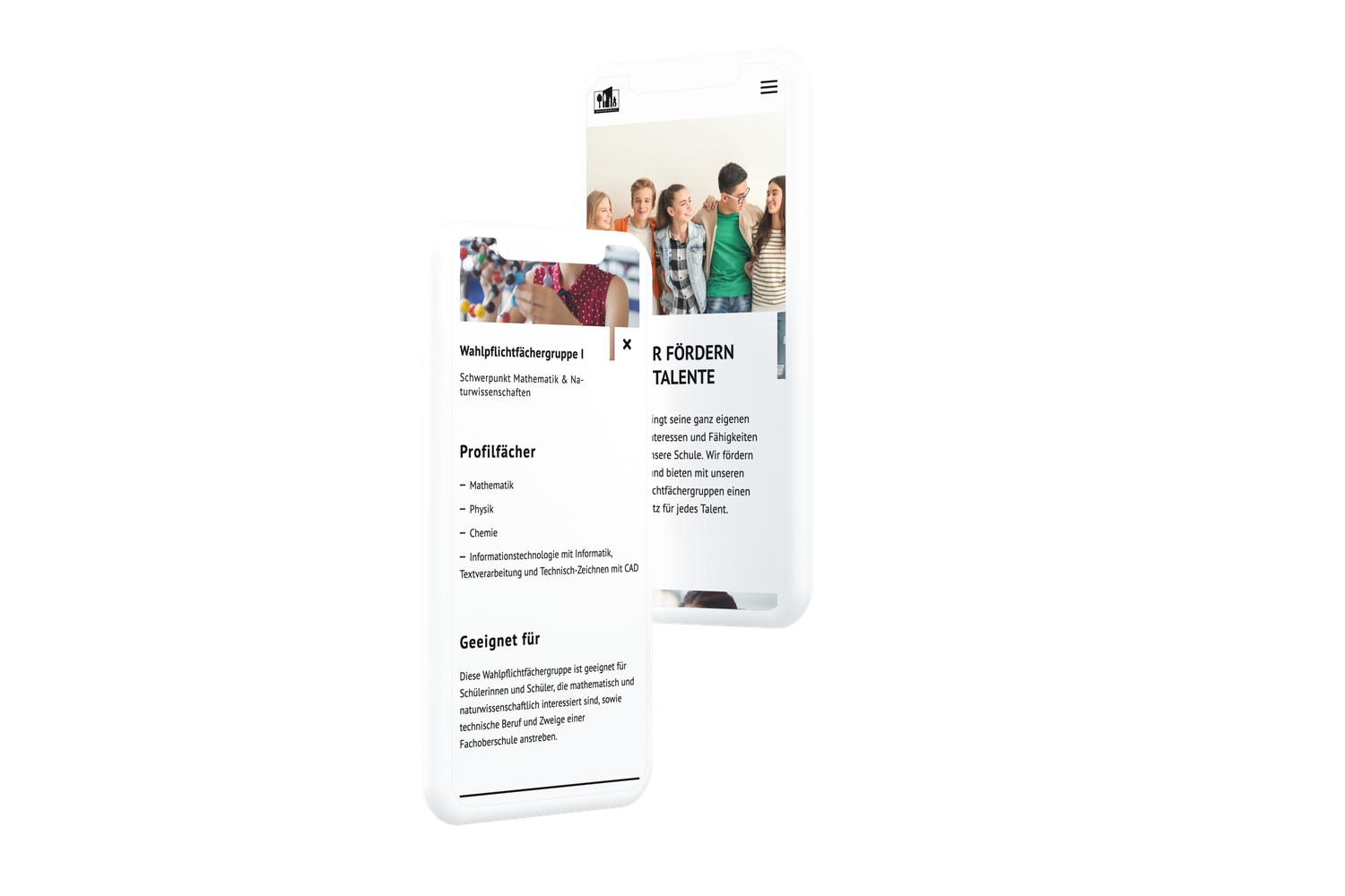 Smartphone-Ansicht der Website